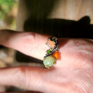 Double Opal & Chrome Diopside sterling silver ring size 7.5